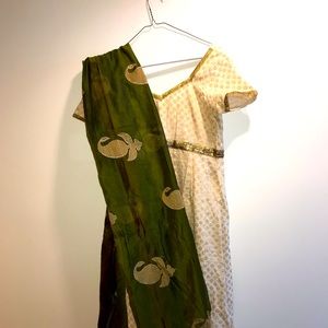 Gold and green Anarkali style salwaar-kameez